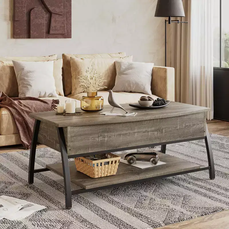 Bestier 42 Lift Top Coffee Table, Wooden Rising Tabletop Oval Center Table for Living Room