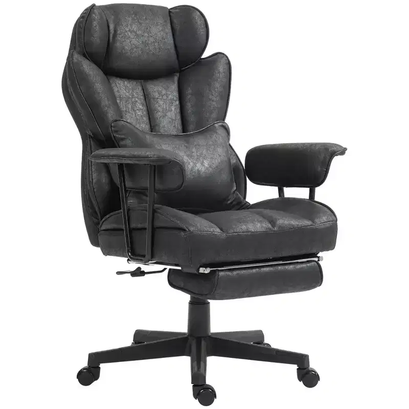 Tall Executive Office Chair with Foldable Footrest, Computer Chair with Lumbar Support and Reclining Back, Comfy Chair for Study, Office
