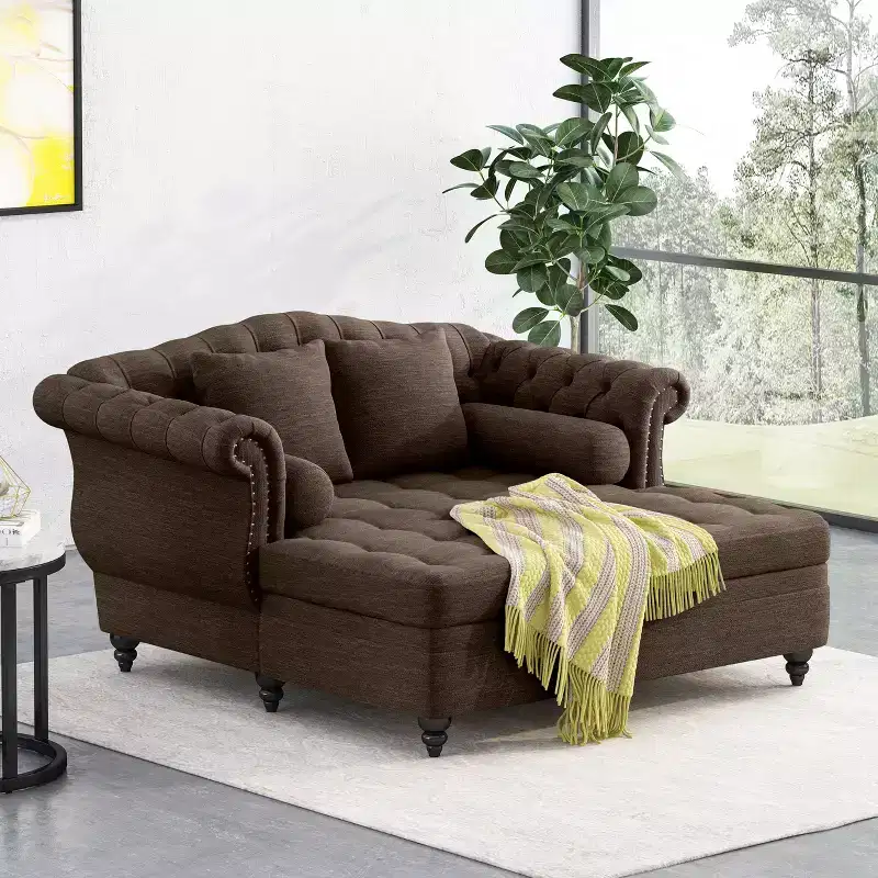 Christopher Knight Home Brynn 62 Vintage Tufted Upholstered Double Chaise Lounge Sofa