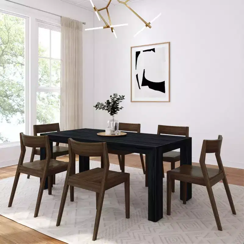 Plank+Beam 72 Modern Solid Wood Dining Table Set, + 6 Chairs Walnut