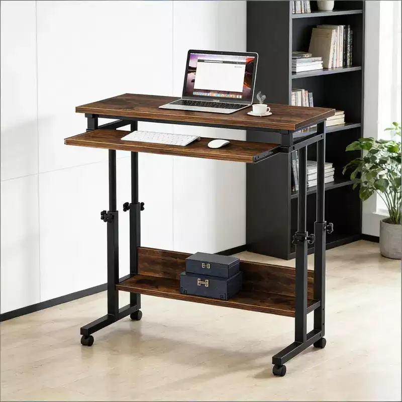 Mobile Rolling Laptop Desk with Hideaway Keyboard Tray & Height Adjustment, 27.56