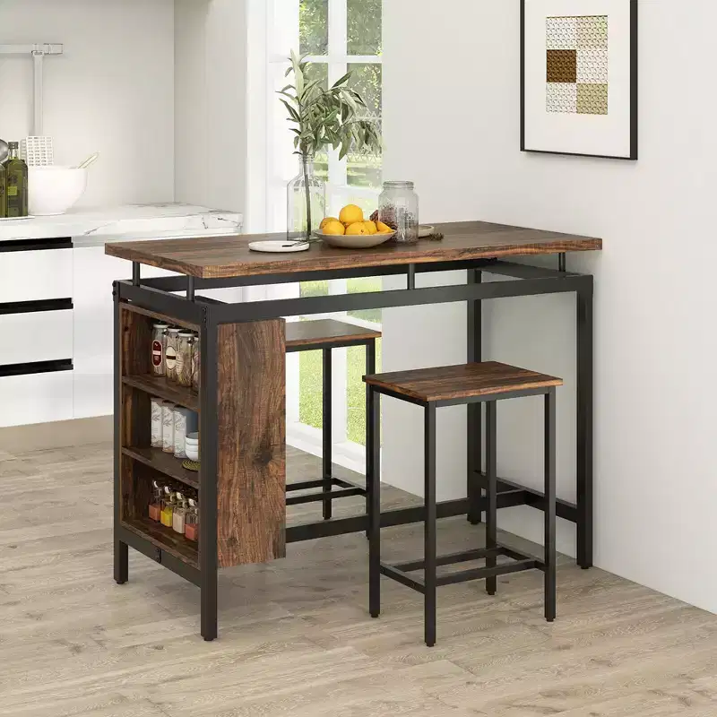 Costway 3-Piece Dining Table Set Bistro Table & 2 Bar Stools w/ 3-Tier Storage Shelf