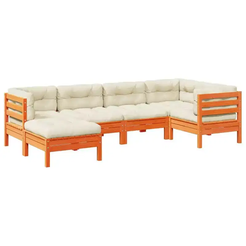 vidaXL Garden Sofa Set Wax brown, Cream Solid pine wood Large Modular