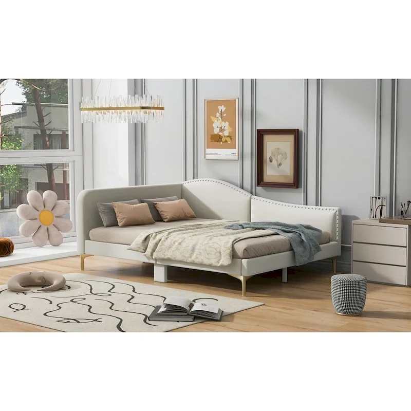 Upholstered Daybed with Guardrail and Headboard