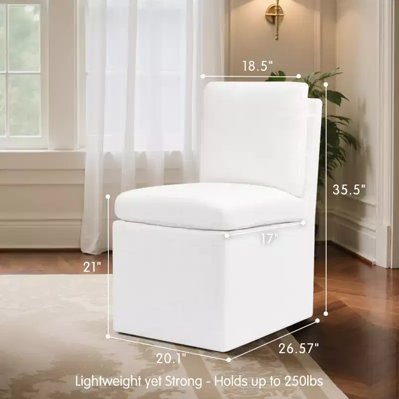 Wood & Linen Upholstered Armless Chair with Silent Casters 27.5''H Oatmeal