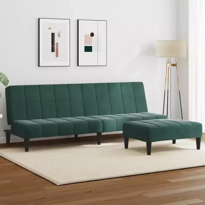 vidaXL Sofa Bed Dark Green Velvet, Wood, Foam, Plastic 2-Seater Foldable