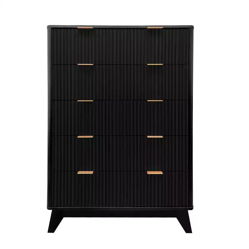 Fluted 5 Drawers Dresser, 47 Tall Modern Chest of Drawers, Curved Profile Design, Wood Drawer Organizer