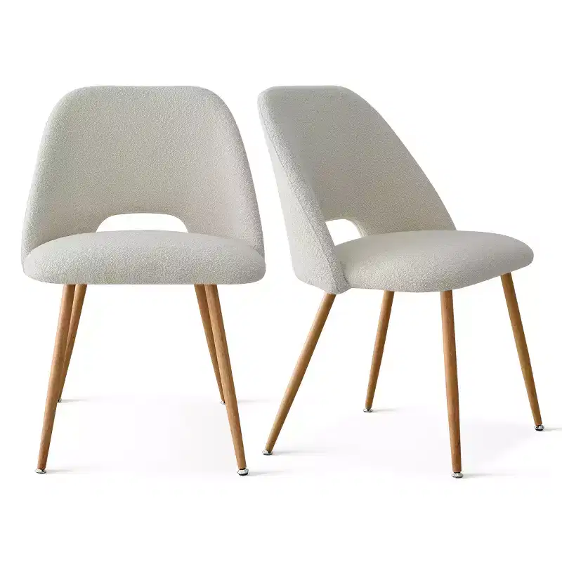 Boucl Upholstered Dining Chairs Set of 2, Modern Comfortable Kitchen Chairs with Curved Backrest and Metal Legs - Panipeachy