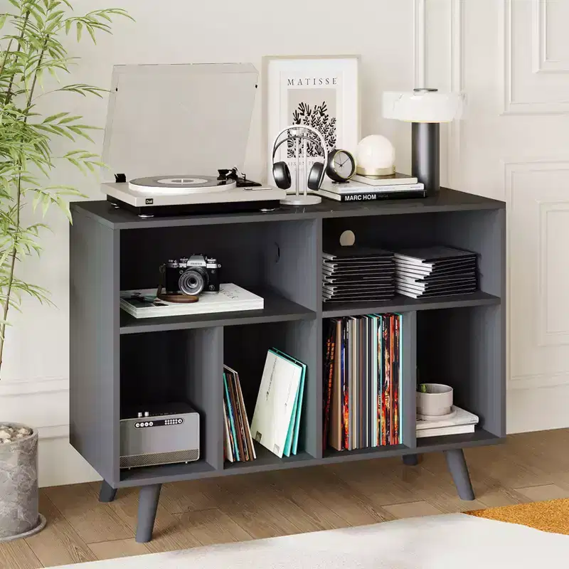 39.5-Inch Record Player Stand with Vinyl Storage and Charging