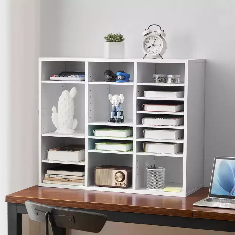 24-Compartment Literature Organizer, Office Mailbox with Adjustable Shelves, MDF, White