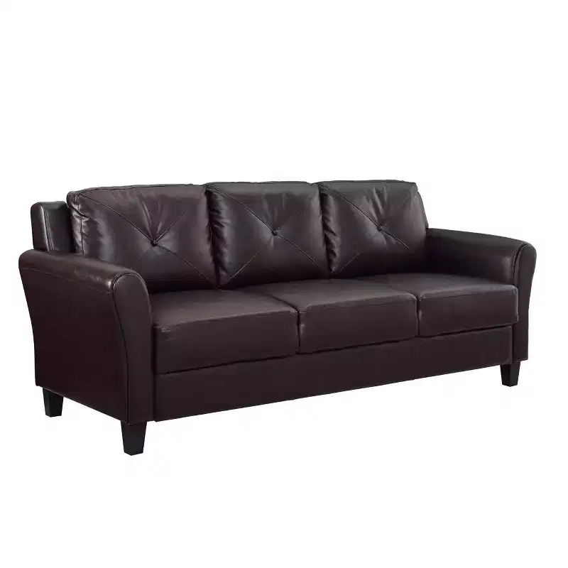 Faux Leather Sofa Java Brown - : Upholstered, 3-Seater, Tufted Back, High-Density Foam