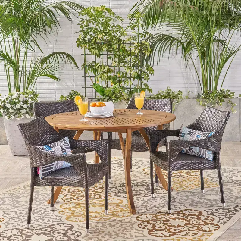 Christopher Knight Home Jerzie Outdoor Acacia Wood and Wicker 5 Piece Dining Set