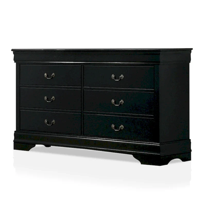 Cherry / Black / Grey 6-Drawer Dresser with Mirror, Transitional Style, 2-Piece Set