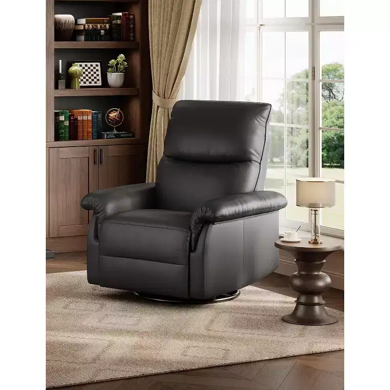Manual Recliner Chair,360 Swivel Rocker Glider Nursery Chair with Padded Armrest and Deep Seat,Modern PU Leather Upholstered Reclining Chair