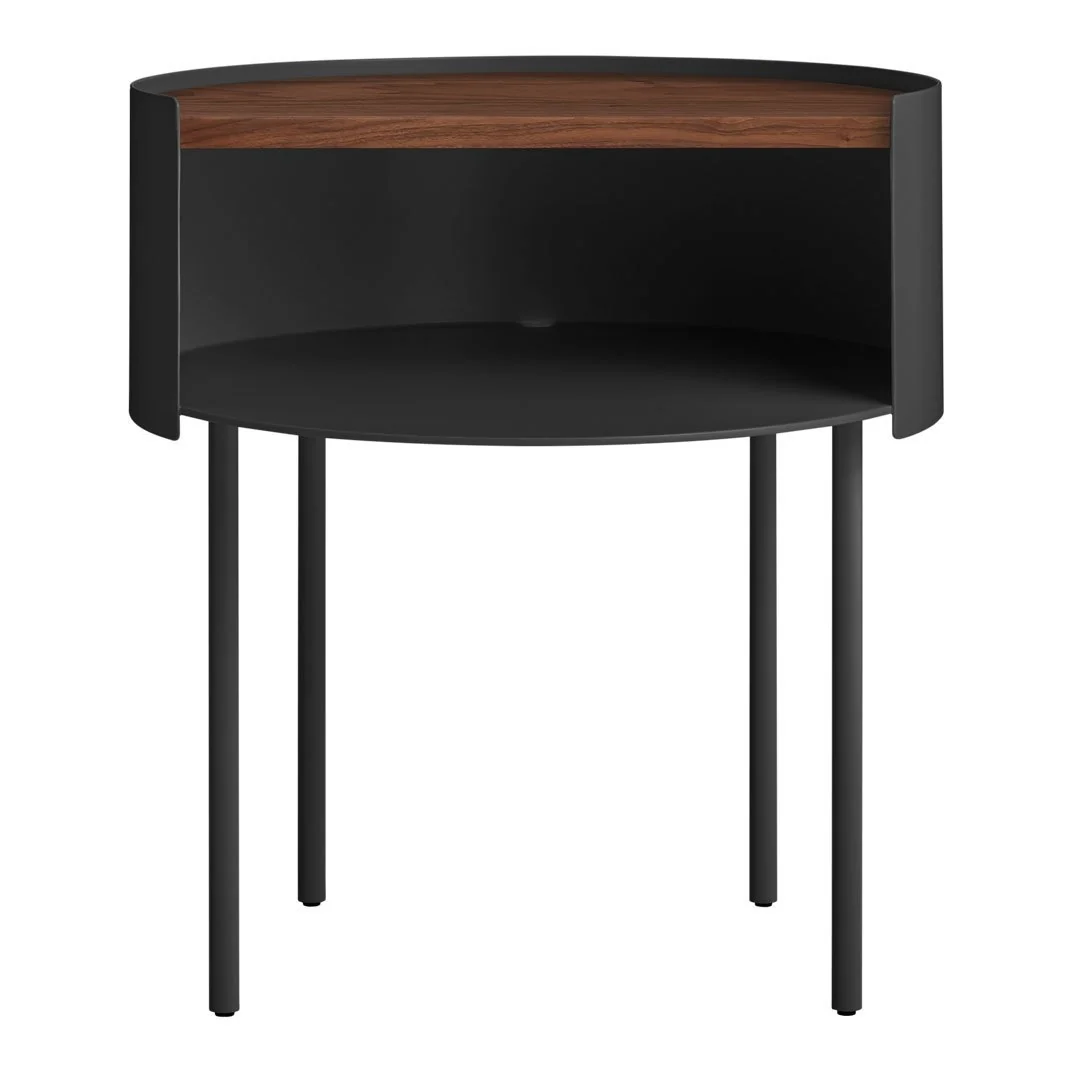 Modern Steel & Wood Side Table with Hidden Storage Cubby for Living Room