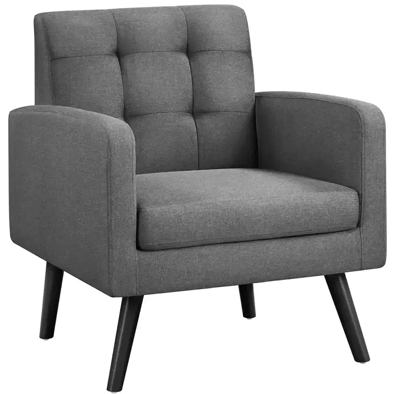 Modern Fabric Tufted Armchair with Rubberwood Legs Mid-Century Style