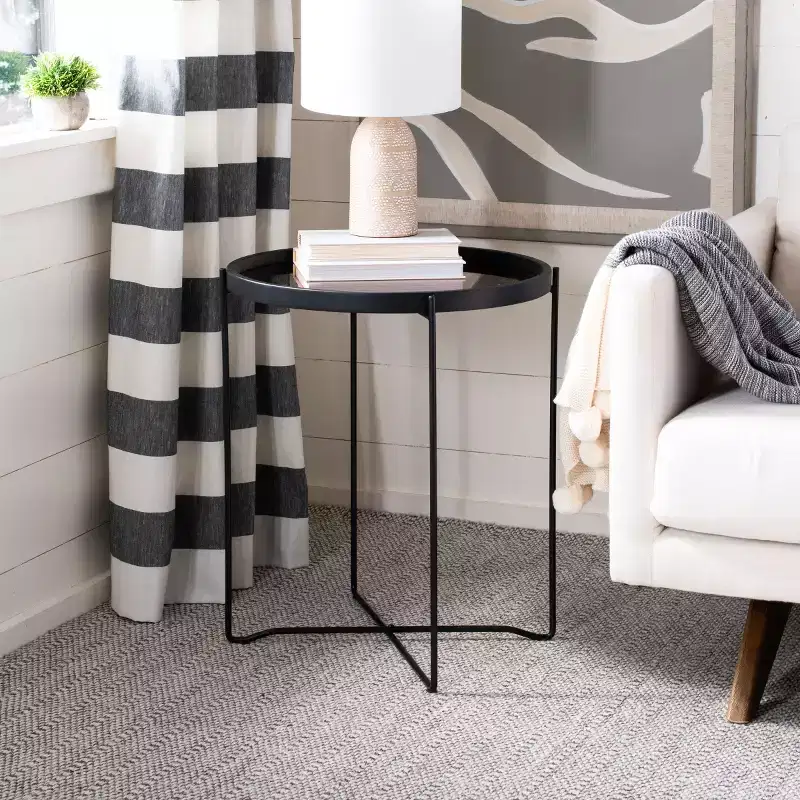 Small Round Tray Top Accent Table - Rose Gold/Black