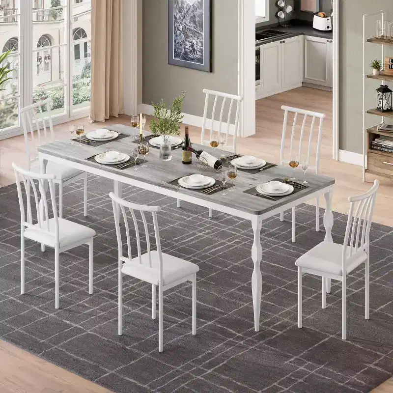 7 Inch Solid Wood Farmhouse Dining Table, Heavy-Duty Legs, Seats 6-8, Ideal Rectangular Table for Kitchen, Dining Room