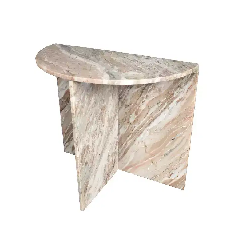 JONATHAN Y Patrice 20 Art Deco Minimalist Natural Marble Handmade Demilune Side Table