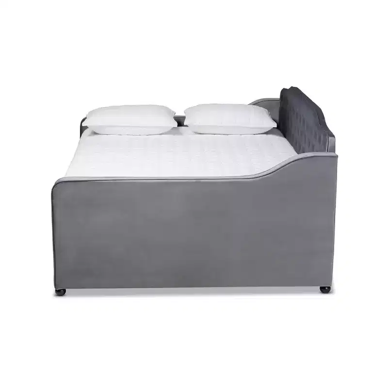 Velvet Fabric Upholstered Button Tufted Daybed