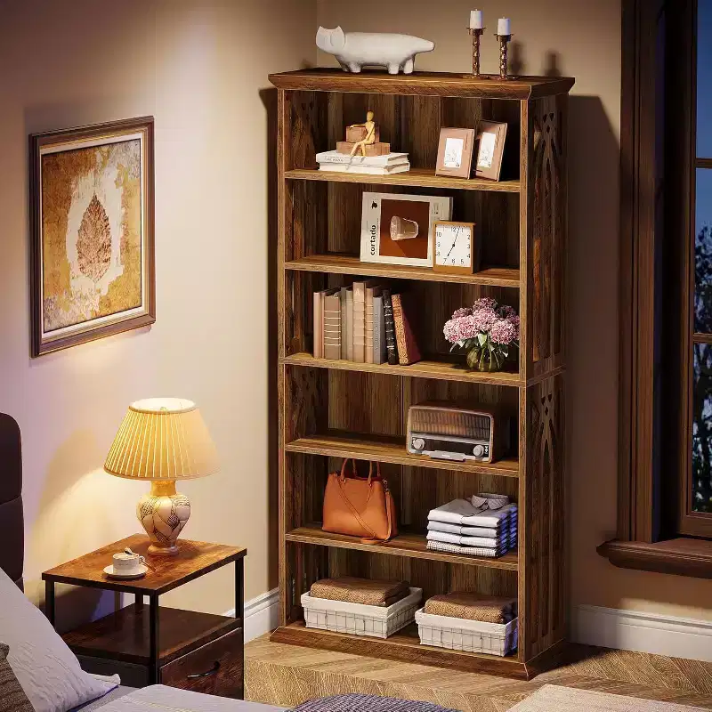 6-Tier Wood Bookshelf, 75-Inch Tall Bookcase, Large Freestanding Display Shelves