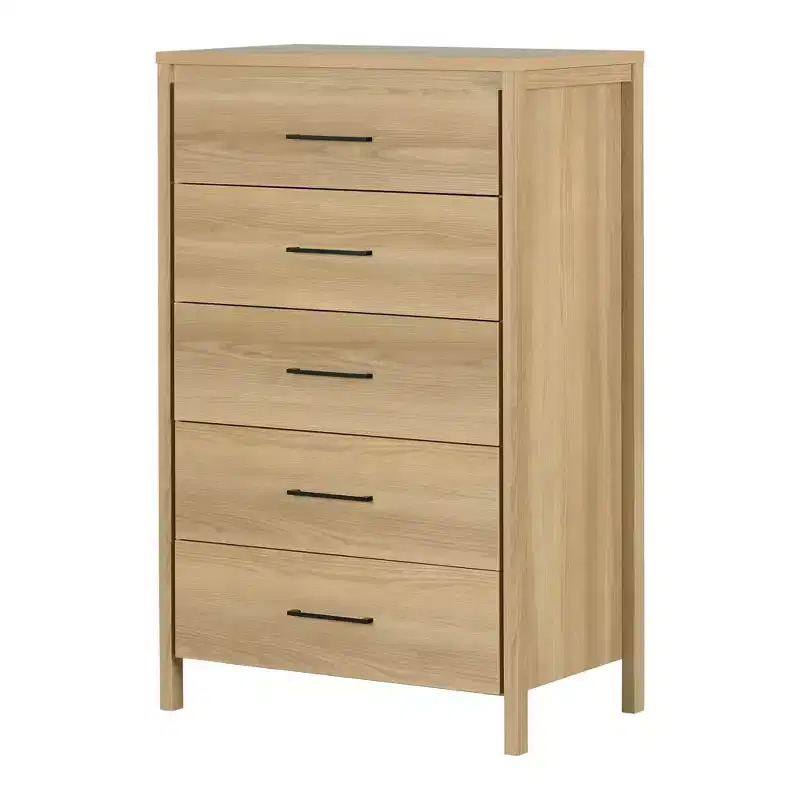 South Shore Gravity 5 Drawer Chest Natural Ash: Vertical Storage, Laminate Finish, Bedroom Furniture