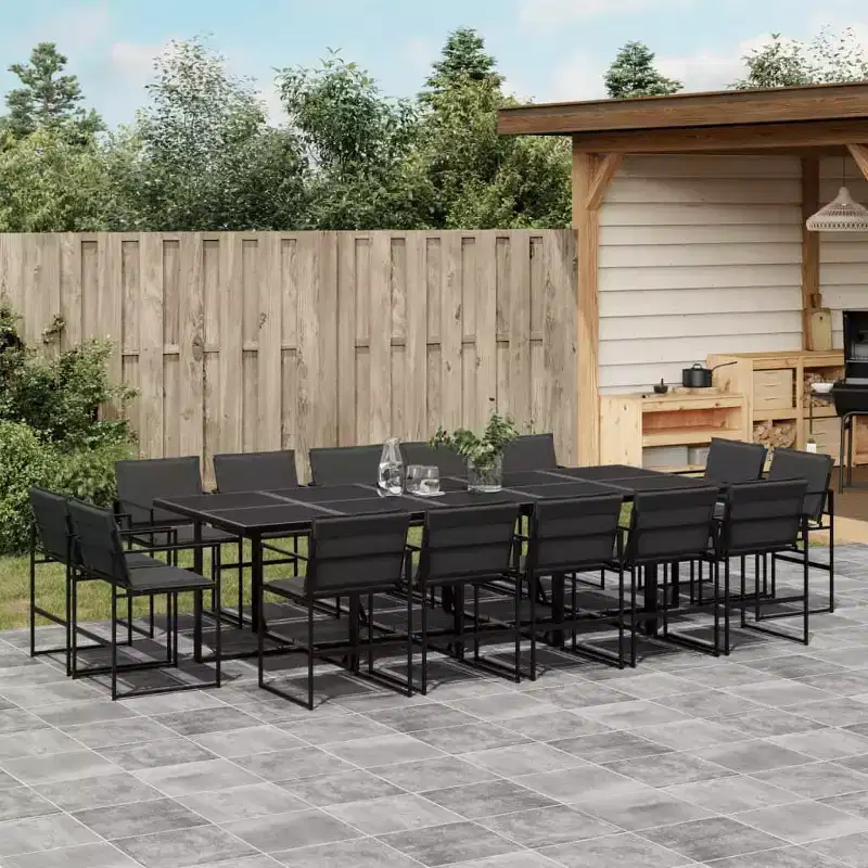 vidaXL 15 Piece Patio Dining Set with Cushions Black Textilene