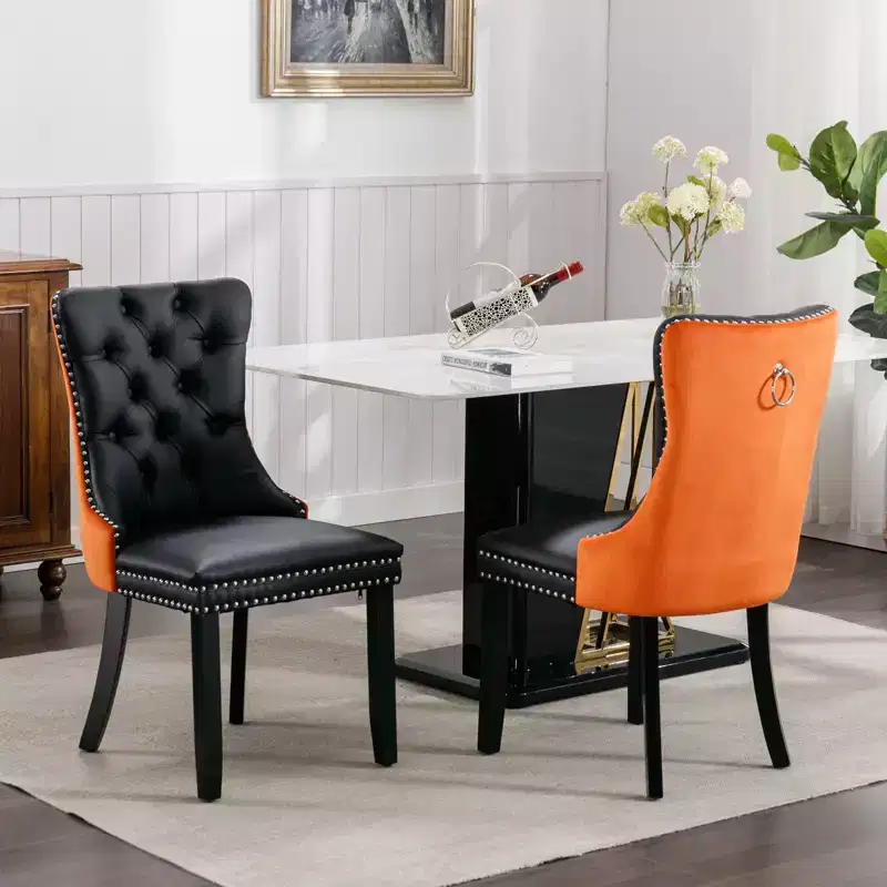 TUYOHW 2-Toned Tufted Dining Chairs Set of 2,Nailhead Trim Modern Side Chairs for Dining Room and Kitchen,PU&Velvet Upholstery,Home Decor