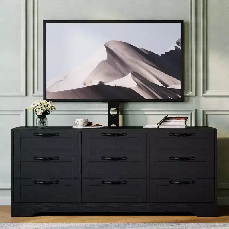 9 Drawer Dresser TV Stand with Mount for 32-85 in TVs, Modern Entertainment Center with Drawers, Media Console Table for Bedroom Living Room