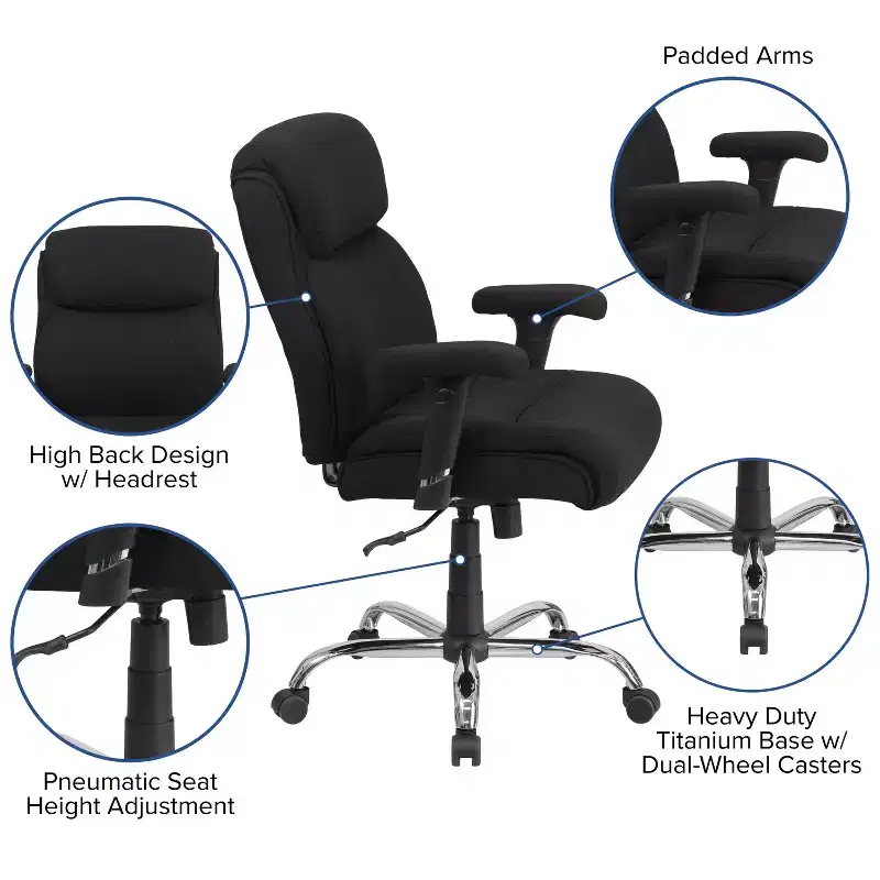 Emma and Oliver 400 lb. Big & Tall Mid-Back Swivel Clean Line Stitch Ergonomic Task Office Chair
