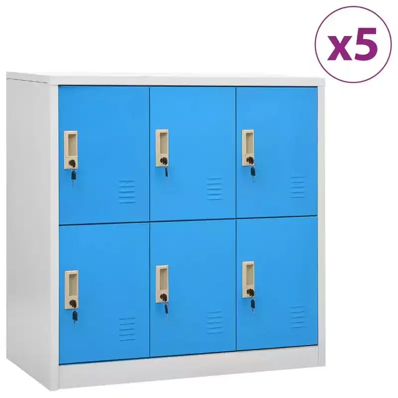vidaXL Locker Cabinet Set, Secure Steel Organizer for Schools, Offices, Gray and Blue, Easy Assembly Required, 5pcs