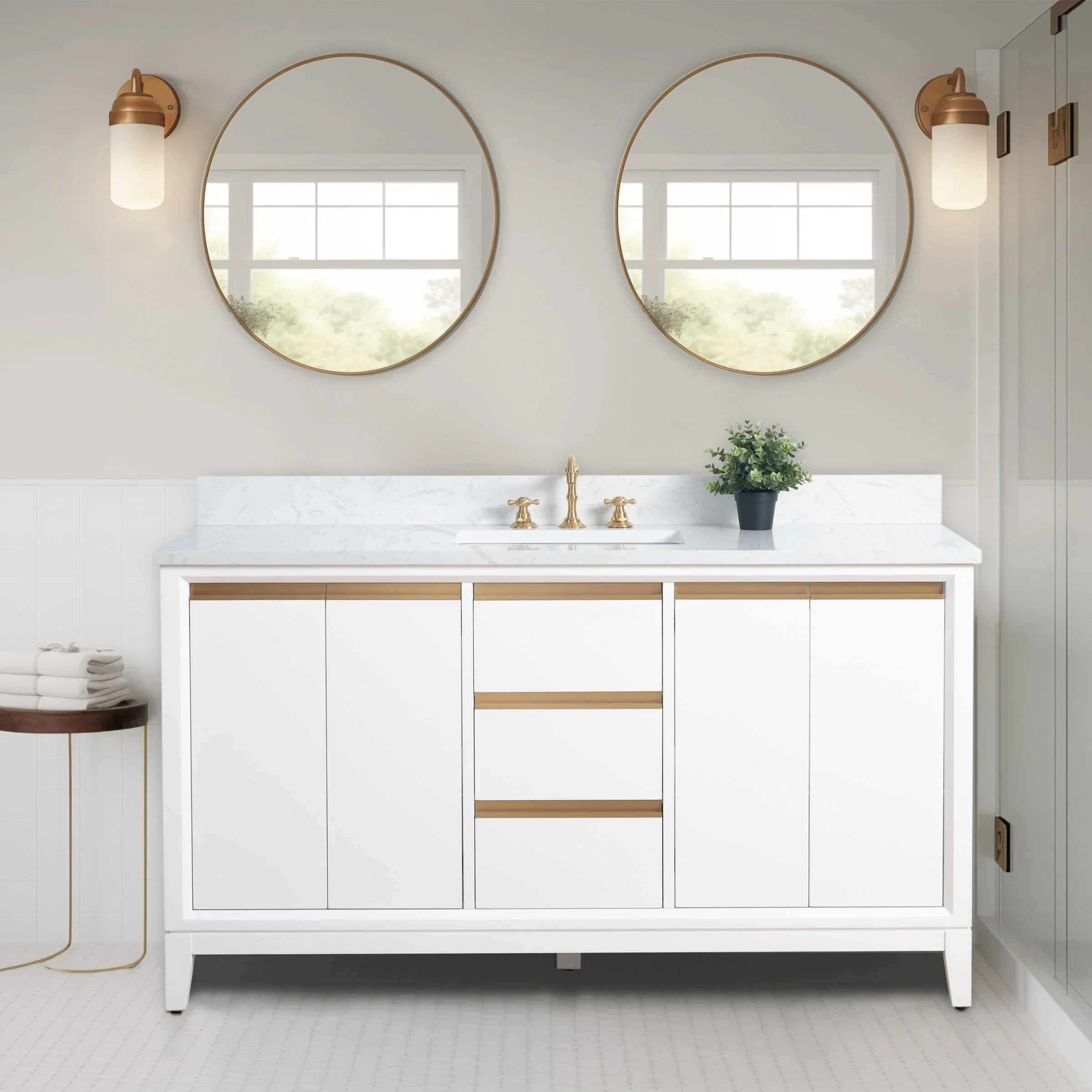 Vanity Art Bathroom Vanity with Ceramic Sink and Engineered Marble Top