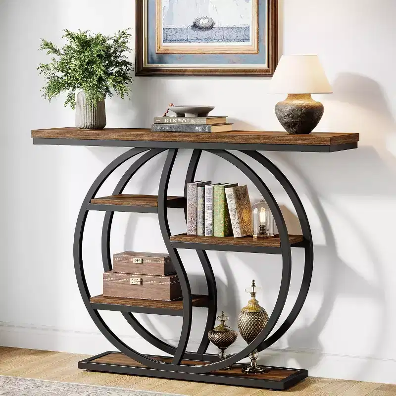 Lantine 47.24 Console able, Industrial 5-Tier Sofa Table Entryway T Table with Storage Shelves for Small Spaces, Hallway, Foyer