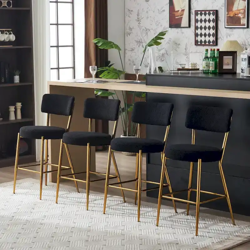Set of 2/Set of 4 Modern Teddy Fabric Upholstered Bar Stools with Metal Base