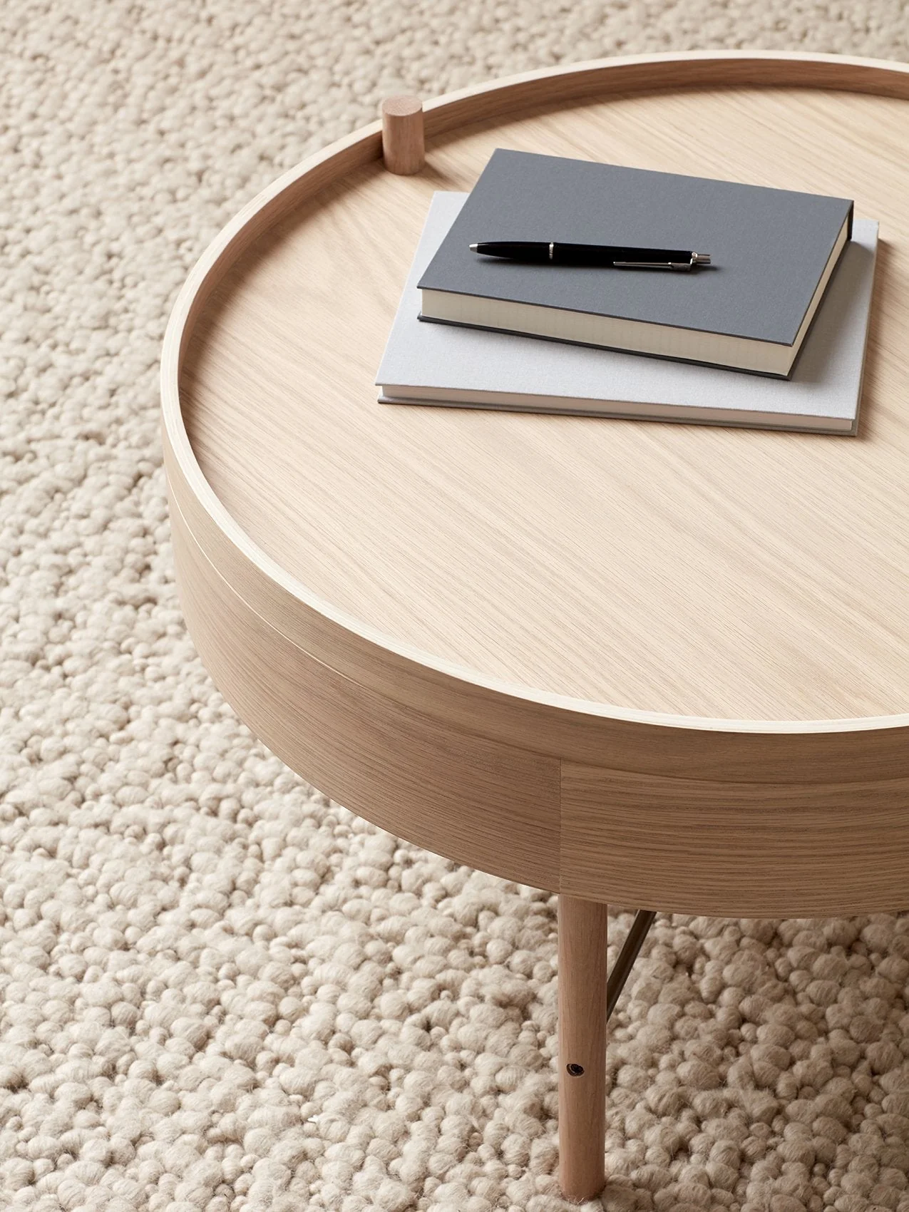 Modern Wood Side Table with Rotating Lid Storage Compartment for Living Room