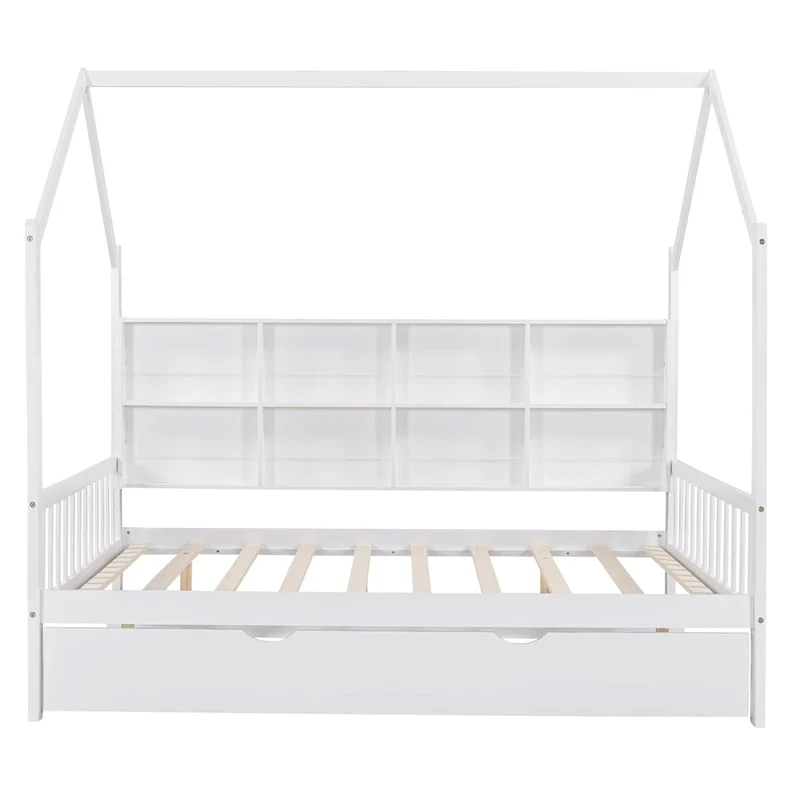 Full Solid Wood House Day Bed with Trundle