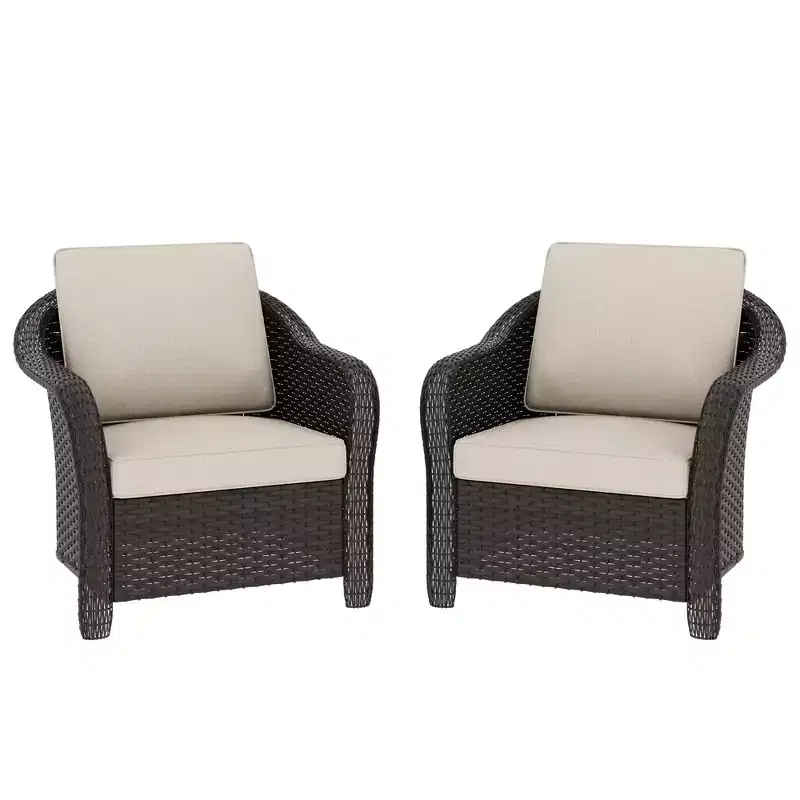 UPTIOT 2-person Outdoor Rattan Armchairs With Cushions