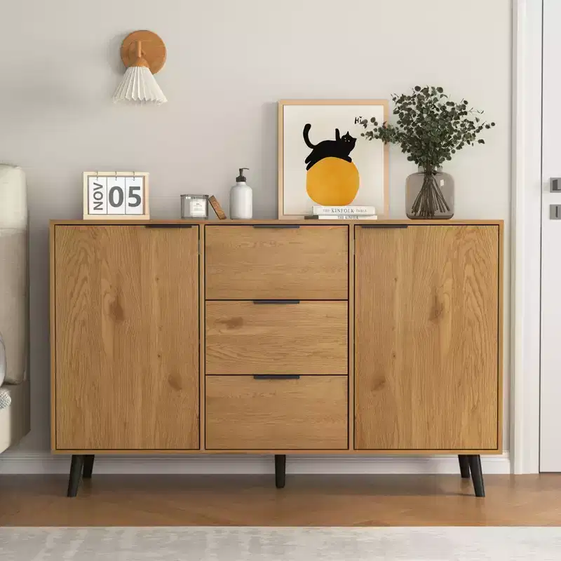 47.2 Inch Sideboard Buffet Cabinet with 3 Drawers 2 Doors and Wood Coffee Bar Storage