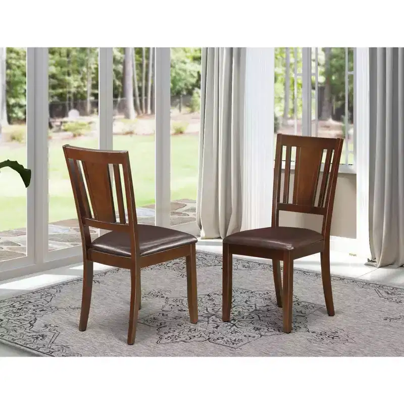 HomeStock Dudley Dining Chairs Faux Leather Wood Chairs Mahogany Finish Set of 2
