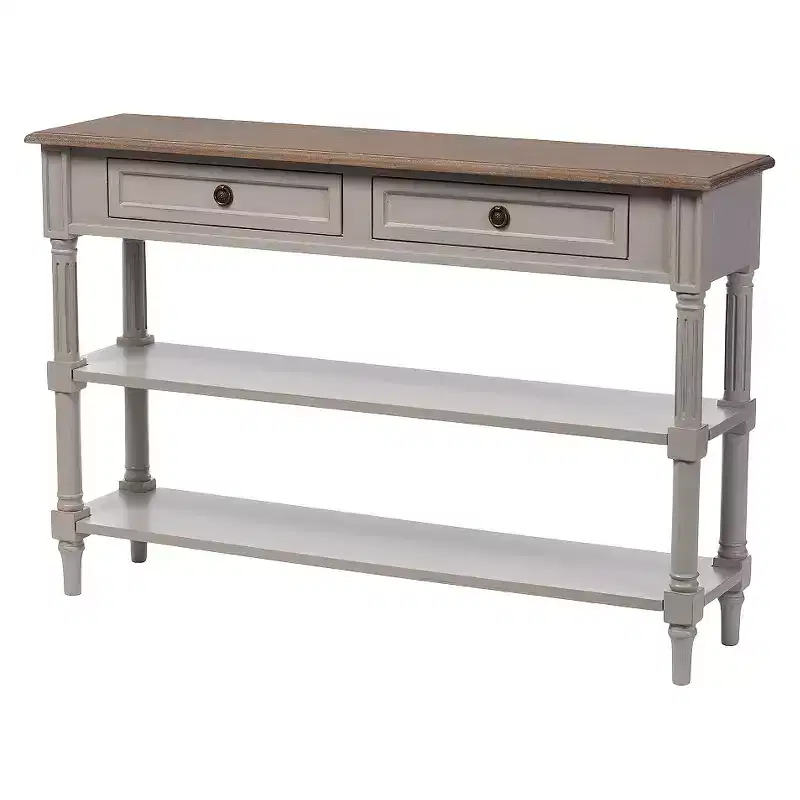 Edouard French Provincial Style Console Table with 2 Drawers - White/Light Brown
