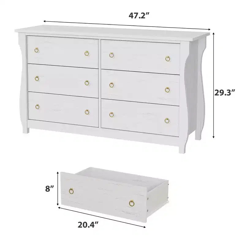 6/7-Drawer Dresser - Tall Boho Dresser with Curved Legs, Rattan Accents, and Freestanding Storage for Living Room, Bedroom, Entryway