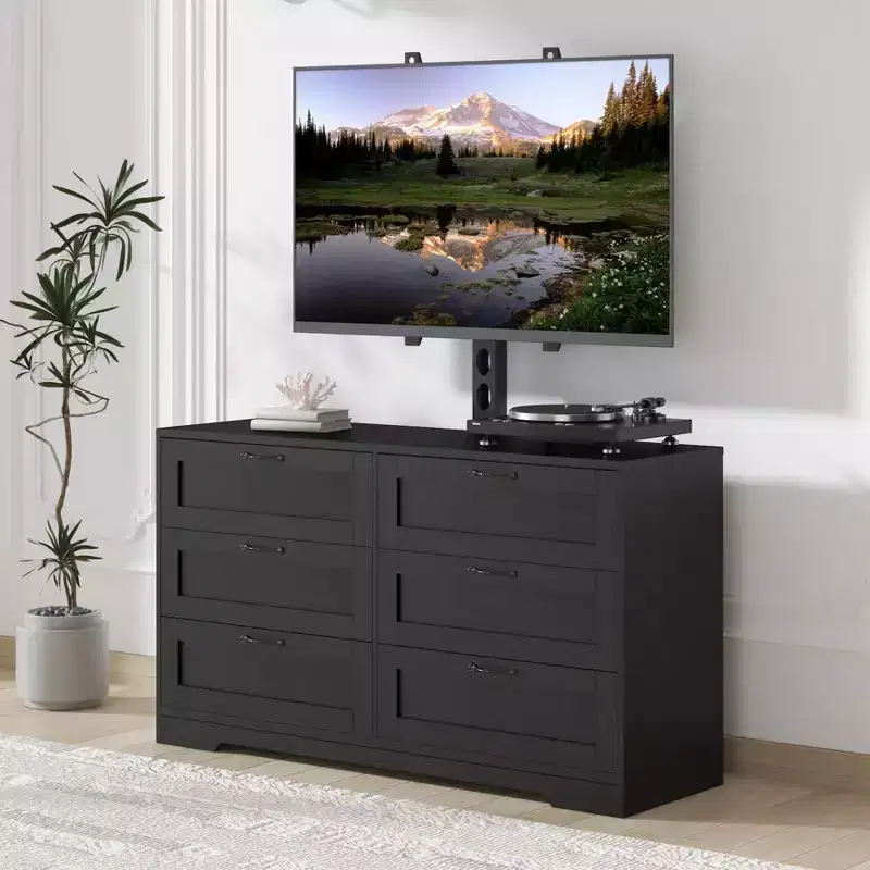 Acekool 6 Drawer TV Stand with Stability Brackets Modern MDF Media Console Entertainment Center for Living Room