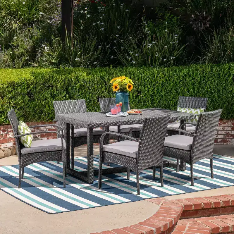 Harlowe 7pc Wicker Dining Set - Gray/Gray - Christopher Knight Home: Includes 6 Arm Chairs & HDPE Table Top