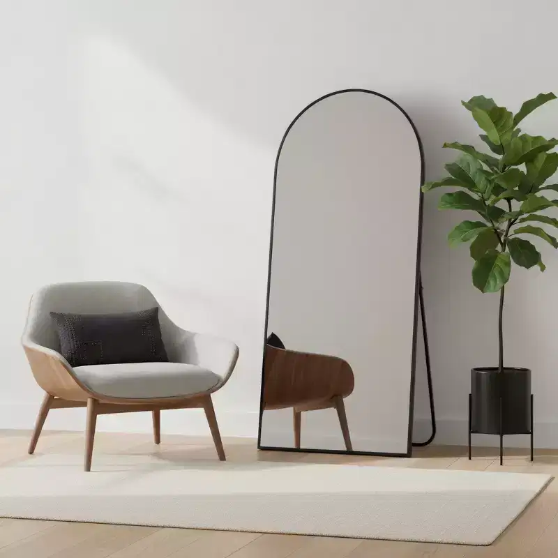 HomeRoots 71 Black Metal Arch Freestanding Framed Full Length Mirror