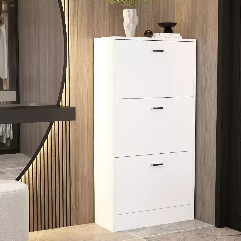 Modern Entryway Shoe Cabinet with 3-Tier Shelves, Slim Freestanding Shoe Rack Organizer