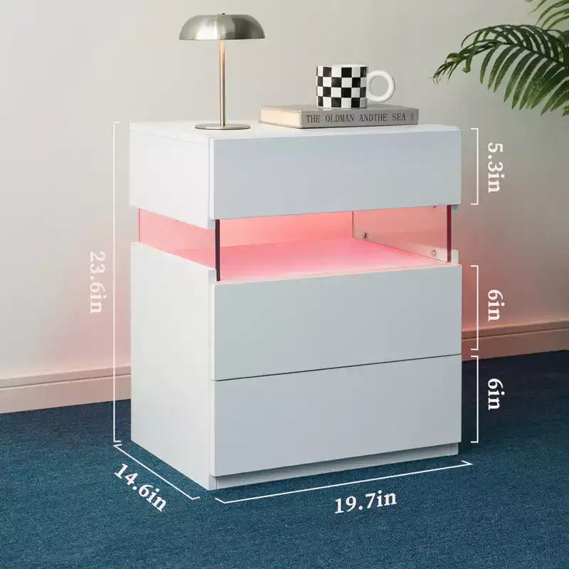 LED LED Lighted 3 Drawer Nightstand for Bedroom Living Room