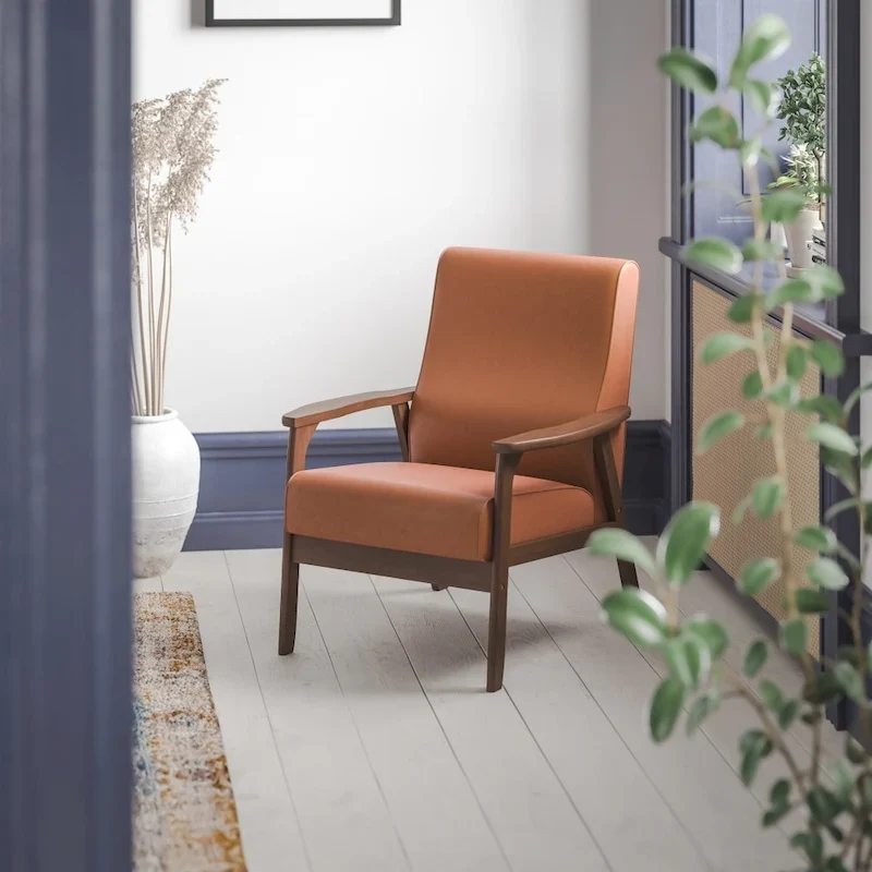 Mid-Century Modern Arm Chair with Wooden Frame and Arms