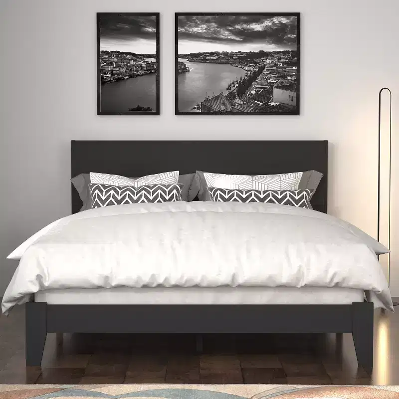 Galano Payne Queen Platform Bed with Headboard  Black