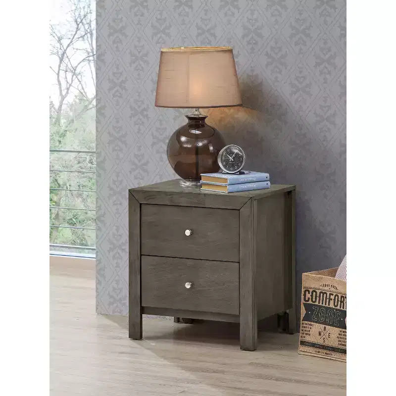 HomeStock Grey Nightstand 25x22x17 with Two Spacious Drawers, Compact Bedside Table for Bedroom Storage and Transitional Style Decor