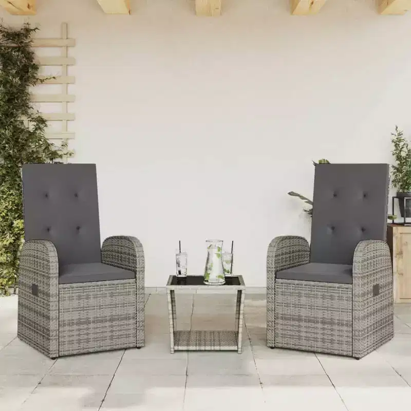 vidaXL Patio Dining Set with Cushions Outdoor Seat Furniture Gray Poly Rattan